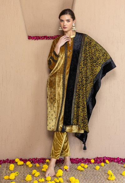 MUSTARD EMBROIDERED KURTA SET